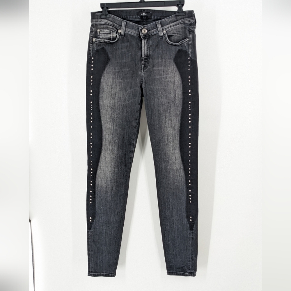 7 FOR ALL‎ MANKIND super skinny dark gray black western studded jeans